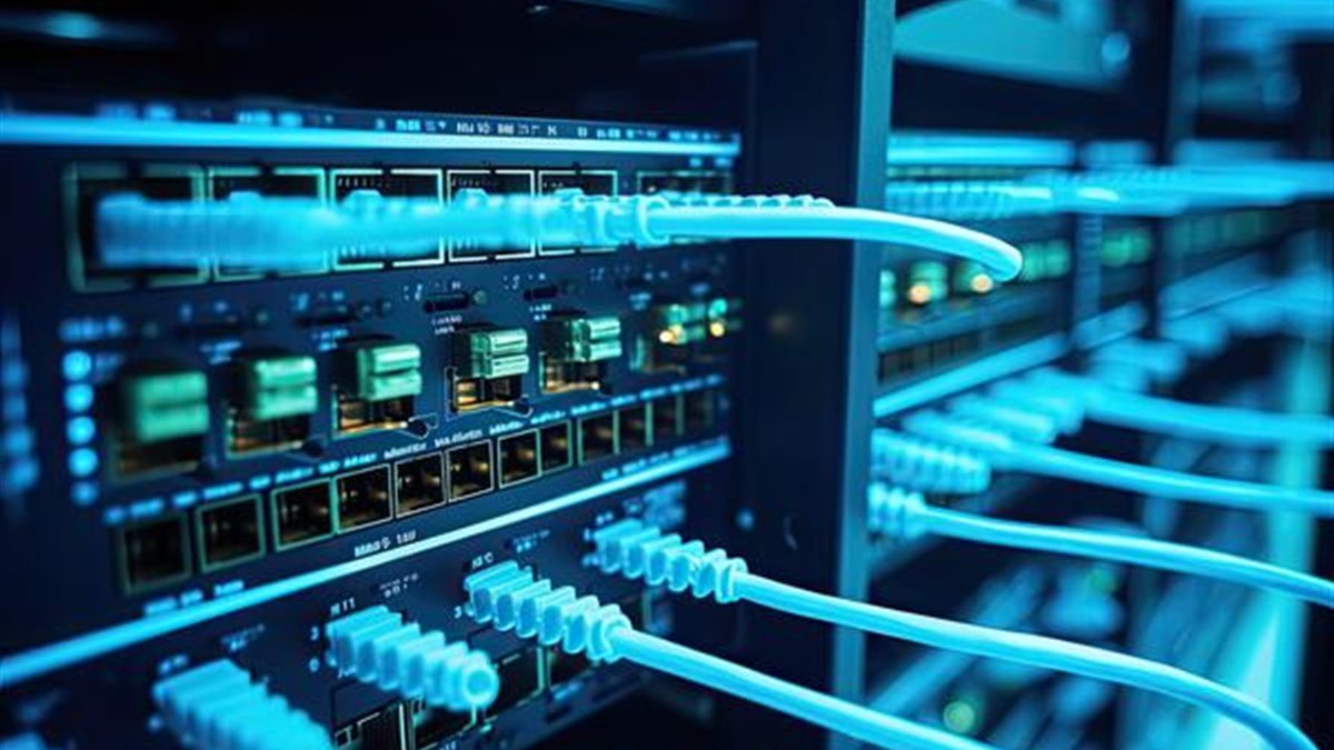 Network router and switch equipment with connected cables